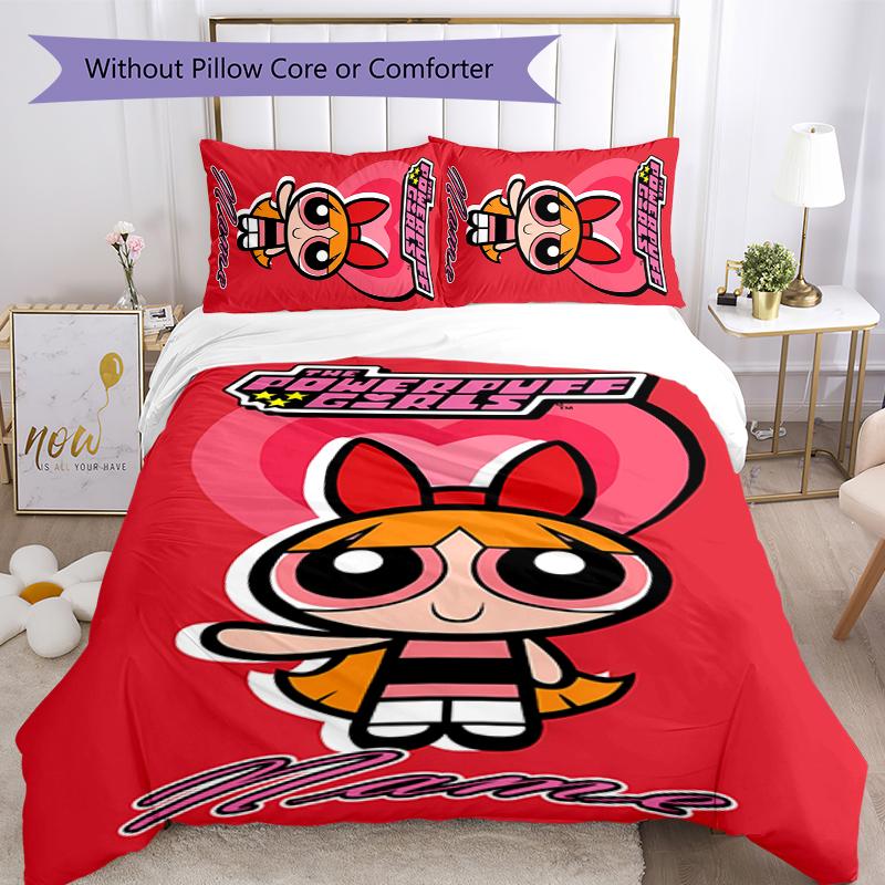 3pcs Custom Name The Powerpuff Girls Bedding Set Duvet Cover Closure Includes 1 Duvet Cover & 2 Pillowcases for All Seasons Bedroom Decor