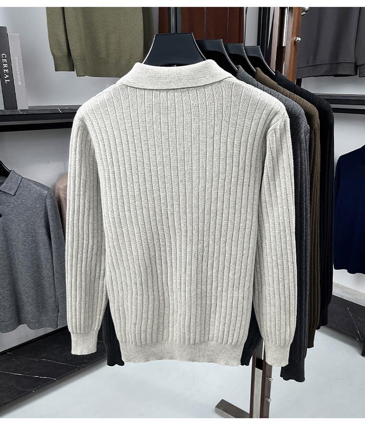 Męski sweter dzianinowy z długim rękawem, gładki, 2025: Wysokiej klasy koszulka polo business casual na wiosnę i jesień