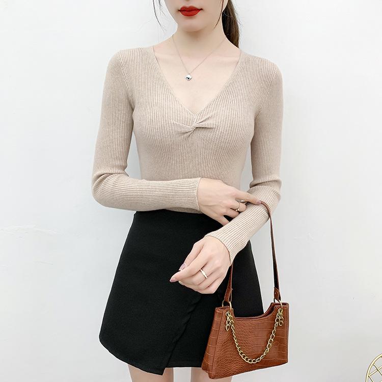 Pull tricoté à manches longues tricoté populaire pull col en V de