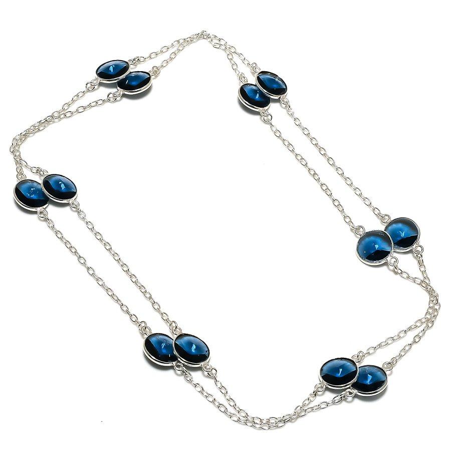 

London Blue Topaz Handmade 925 Sterling Silver Gift Jewelry Necklace 36 v2G98