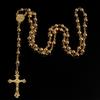 Gold-Plated 6mm Imitation Bead Rosary Necklace with Exquisite Pendant