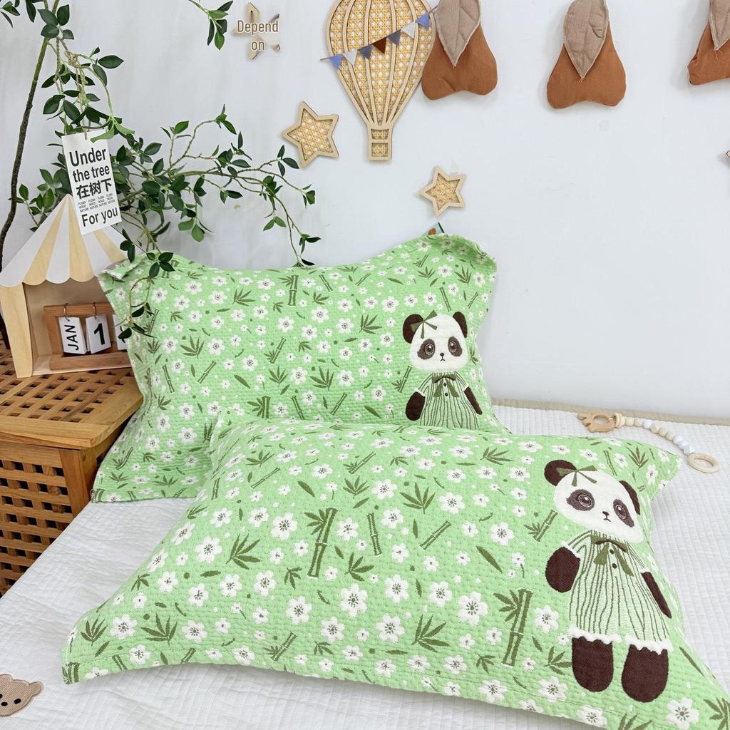 Cartoon Cotton Gauze Pillowcase Set: Soft, Breathable, Sweat-Absorbent Pillow Covers.