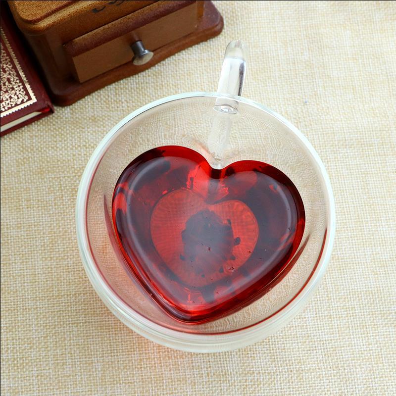 Creative Heart-Shaped Double-Layer Glass Cup - Insulated Borosilicate with Handle for Coffee, Tea & Juice