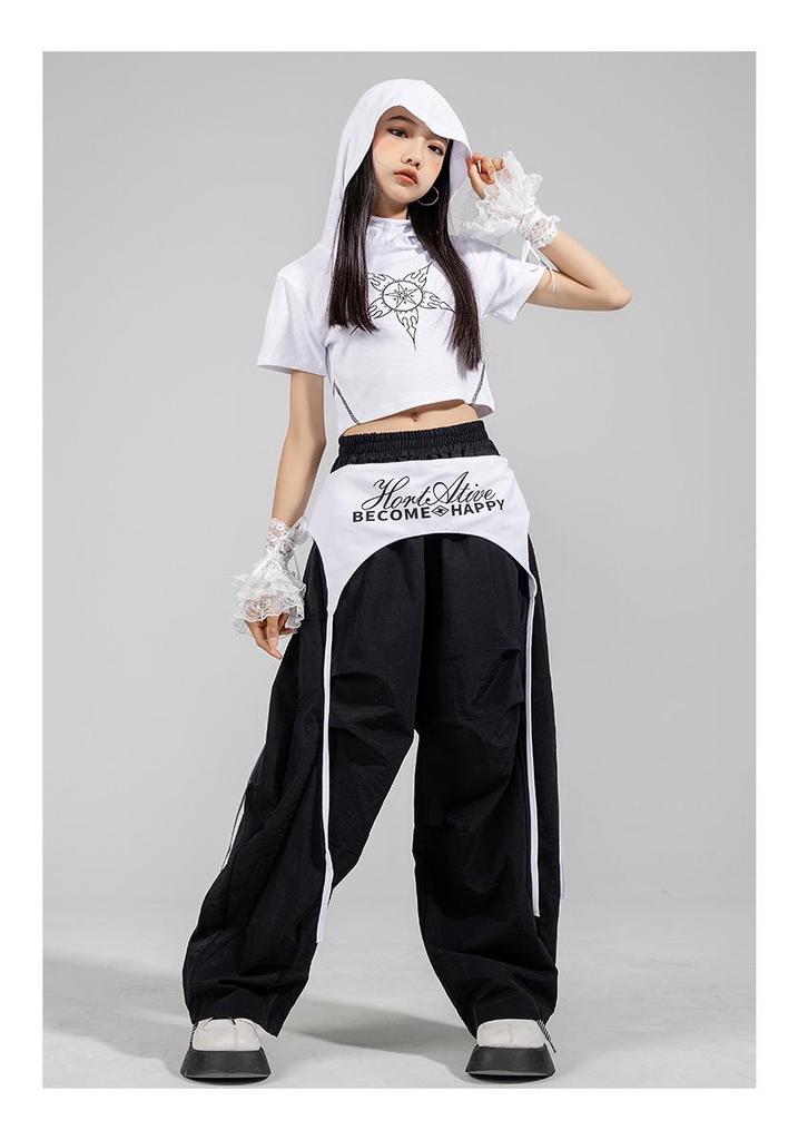 Girls' Jazz Dance Costume Set: Korean Style Cropped Vest & Sweatpants for Performances