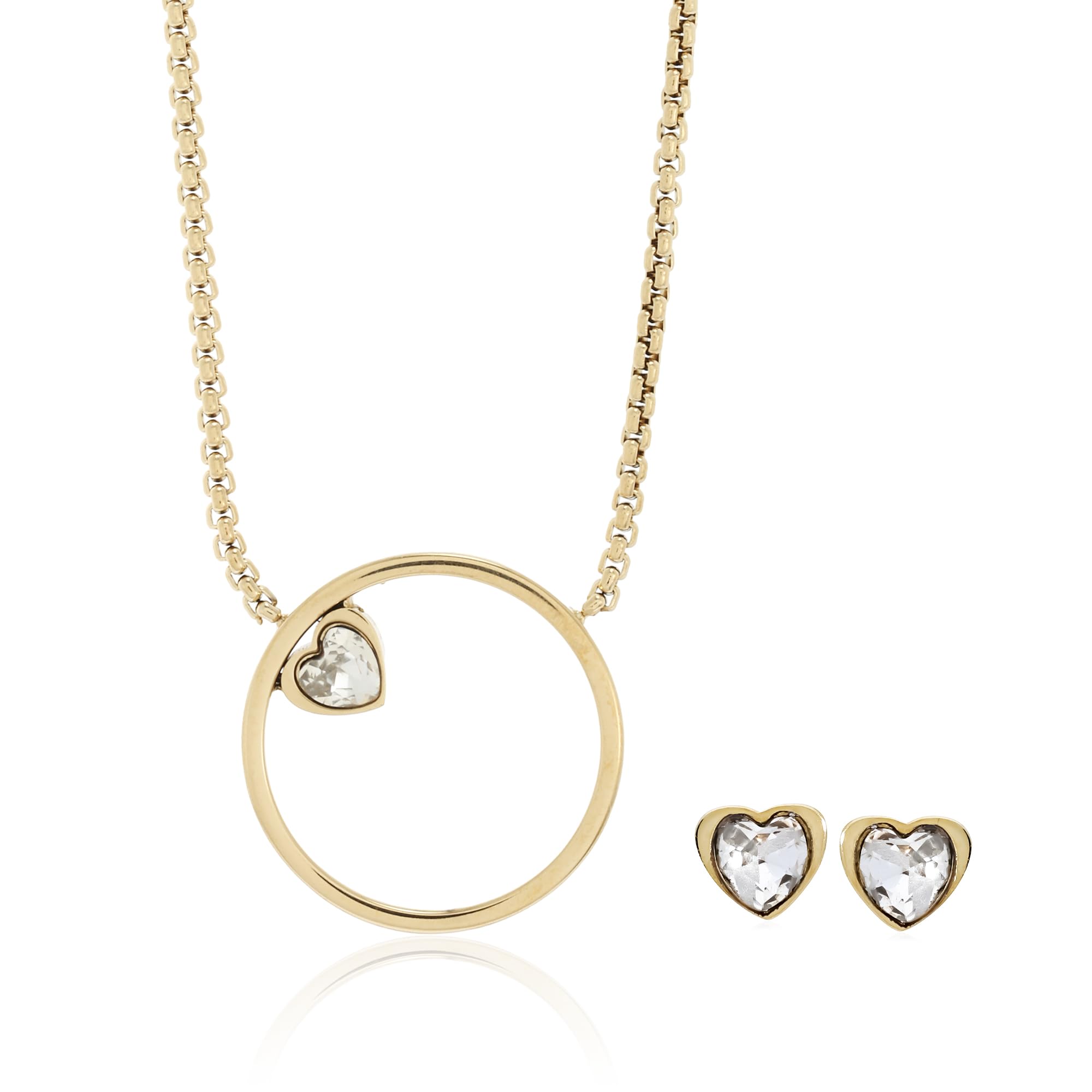 

Skagen Women s Gold-Tone Stainless Steel Necklace and Glitz Heart Earrings Set, SKJB1014SET