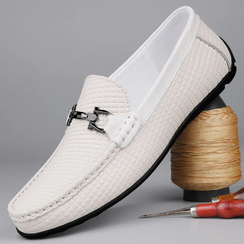 Fashion Genuine Leather Man Casual Shoes Italian Luxury Soft Men Loafers Handmade Moccasins Breathable Slip on Boat Flats Business Shoes