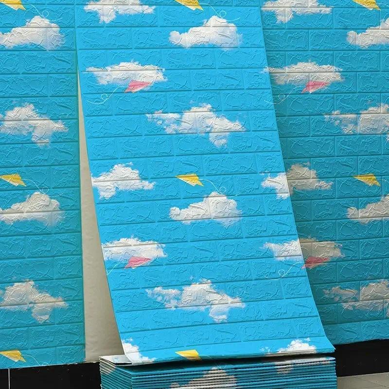 70cm*10m 3D Self-adhesive Foam Tile Wall Stickers for Indoor Wall Decor Living Room Kitchen and Bedroom Bathroom Home Decoration