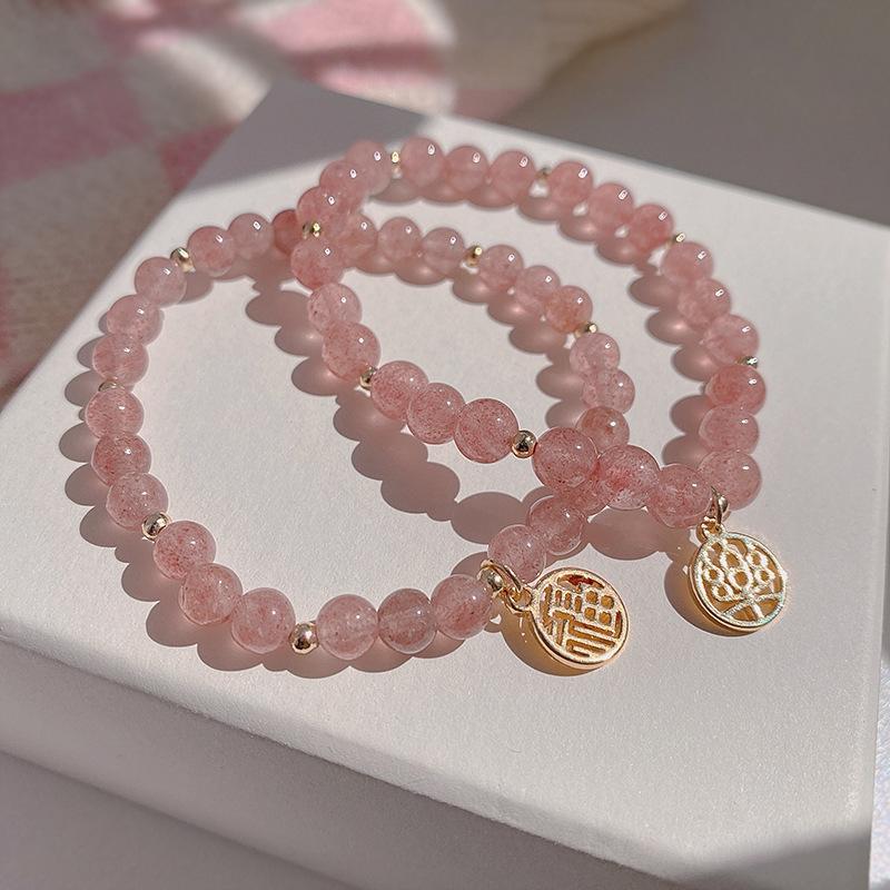 Strawberry Crystal Bracelet Niche Design Blessing Couple Bracelet High-End Jewelry Girlfriend Crystal Bracelet Female Summer