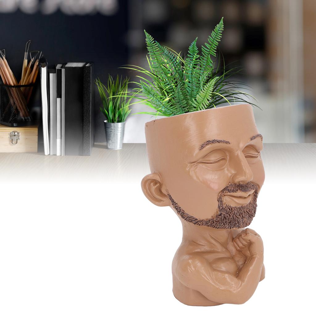 Face Planter Pot with Drainage Hole Man Face Flower Pot Head Planter Muscular Man Flower Pot for Living Room Hallway