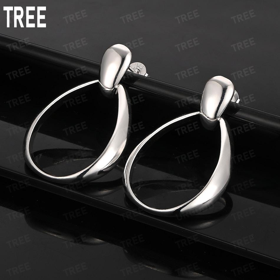925 Sterling Silver Polished Teardrop Large Oval Earrings - Fashion Gift Jewelry