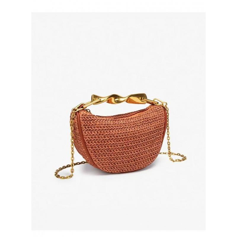 

Za s Fashionable Mini Portable Knitted Women s Bag 2025 New Retro High-end Metal Chain Single-shoulder Cross-body коричневий