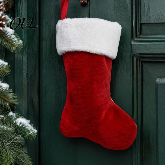 Red White Xmas Party Ornaments 18 Inch Christmas Stocking, Classic Large Fireplace Hanging Plush Stocking Small Toy Storage for with Soft Cuff