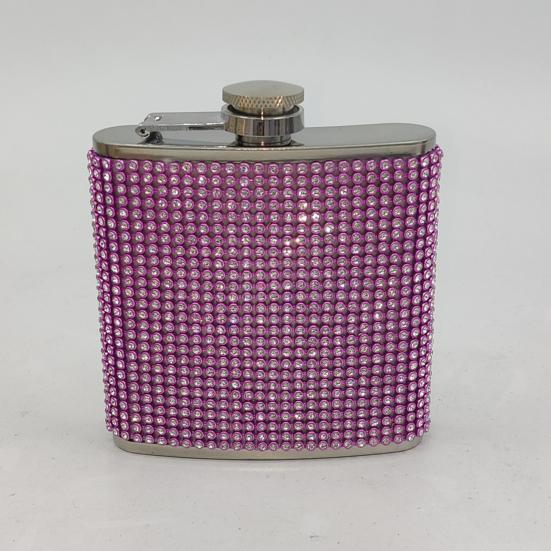 180ml Rhinestone Studded Hip Flask Leak-proof 304 Stainless Steel Reusable Anti-drop Wine Flask