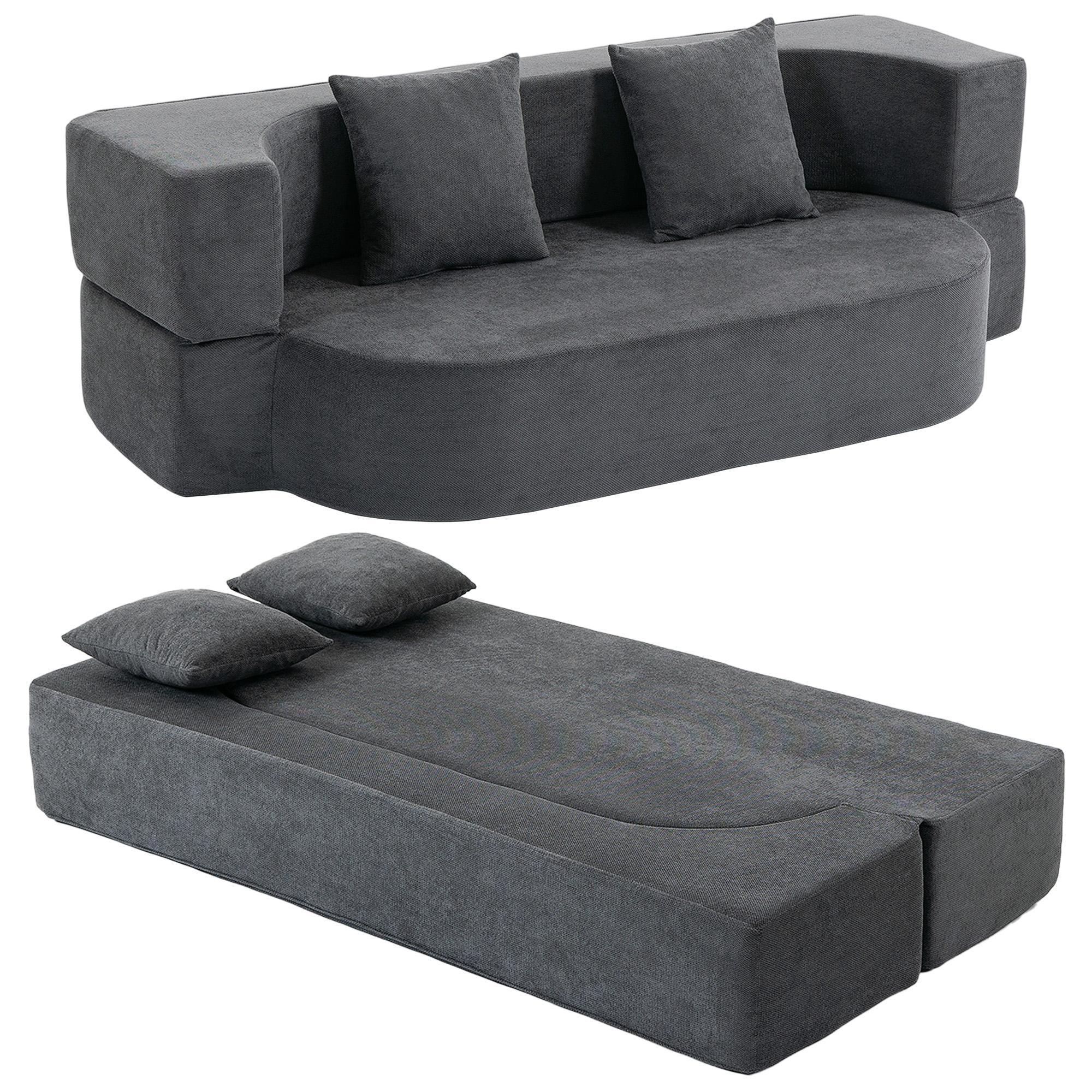 Canapea extensibilă, canapea de podea fără cadru cu spumă groasă, de înaltă densitate, șezut larg și adânc, gri închis 190 x 80 x 60 cm culoare gri inchis