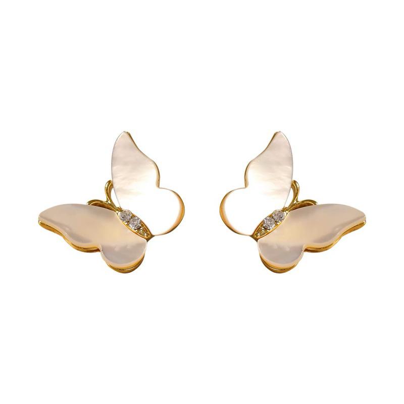 Elegant White Butterfly Mother-of-Pearl Stud Earrings - Light Luxury Fresh Summer Fairy Vibe