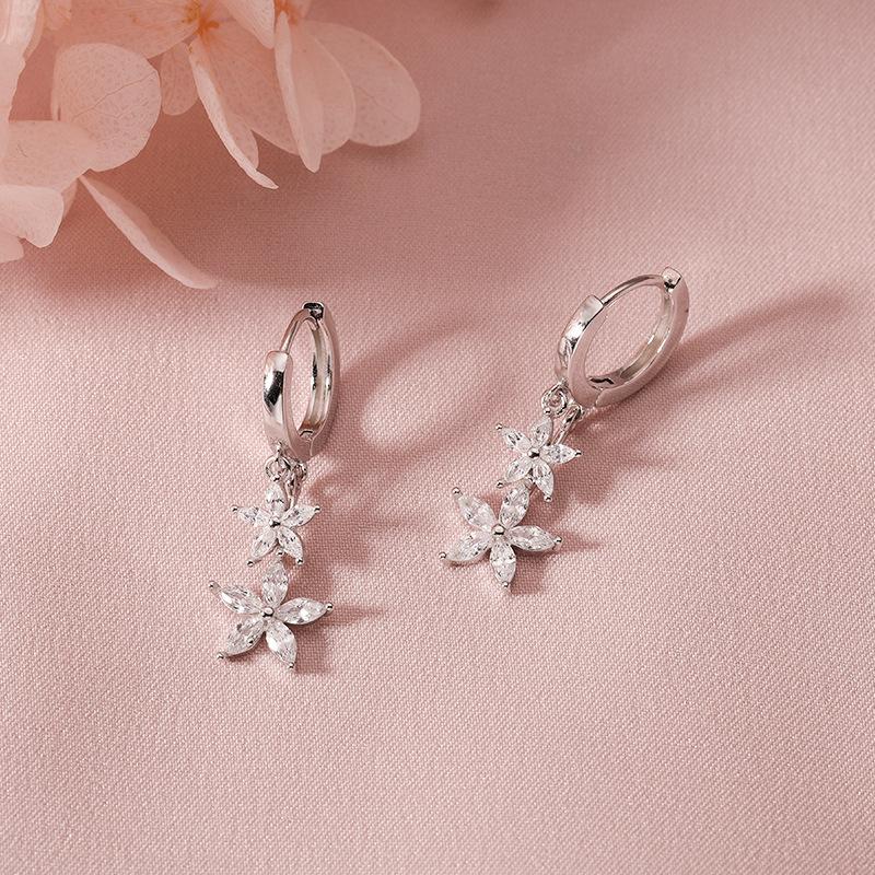 925 Sterling copper Exquisite Flower Zircon Earrings Are Fashionable And Elegant Suitable For Women To Wear Zircon