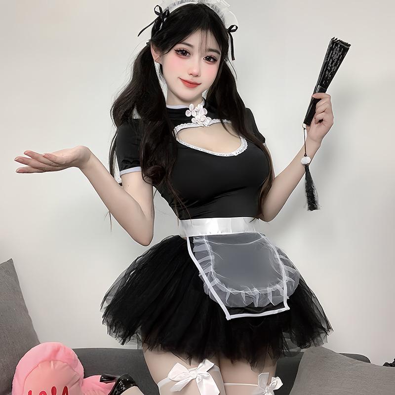 Sex lingerie new retro cheongsam maid uniform dress pure lust sexy cos maid apron set
