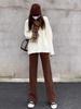 Damen Kaffeefarbene Chenille-Cordhose mit weitem Bein - Herbst/Winter Bodenlang, Lässig Gerades Bein - Weiß