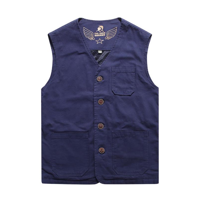 Gilet da pesca da uomo taglia forte in cotone con scollo a V – Giacca casual senza maniche per mezza età e anziani
