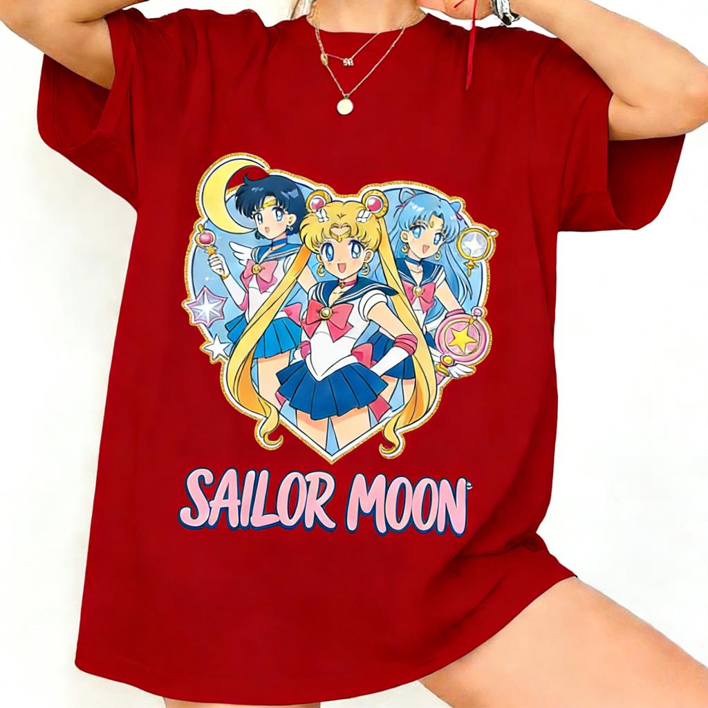 Summer 2026 Sailor Moon Core Trio Love Group Trend 100 Cotton Printed Loose Tshirts for Boys and Girls Parentchild Tops