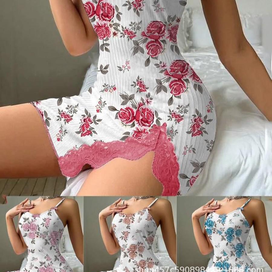 European & American Sexy Floral Lingerie Skirt and Suspender Set