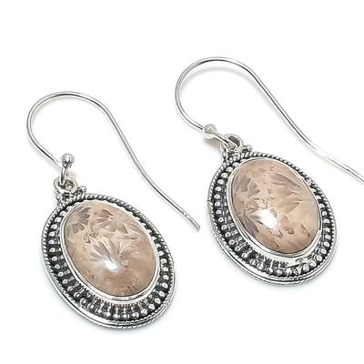 Natural Fossil Coral Gemstone 925 Solid Sterling Silver Gift Earring 1.25" B5m23