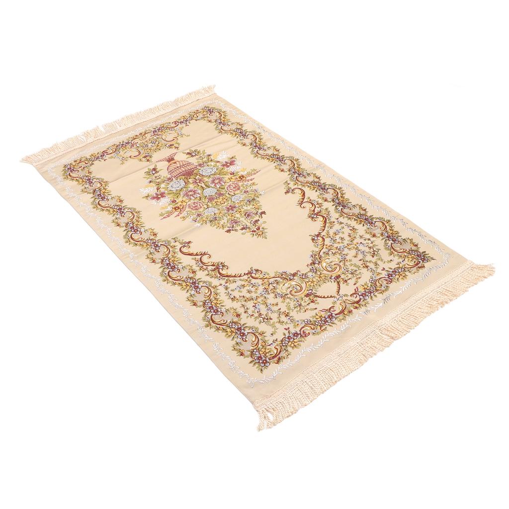 Prayer Rug Multipurpose Elegant Embroidery Decorative Tassel Double Layer Muslim Prayer Mat for Hall Home Camping Beige