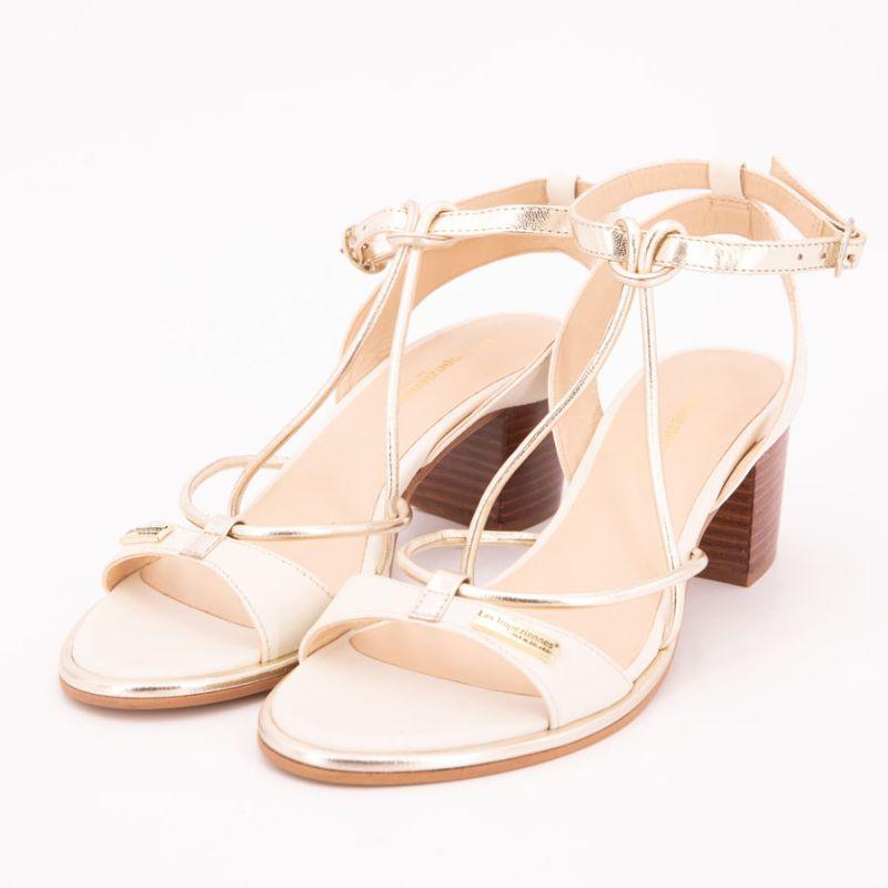 Lilon sandfarbene goldene Sandalen mit 6 cm Absatz für Damen LES TROPEZIENNES PAR M.BELARBI