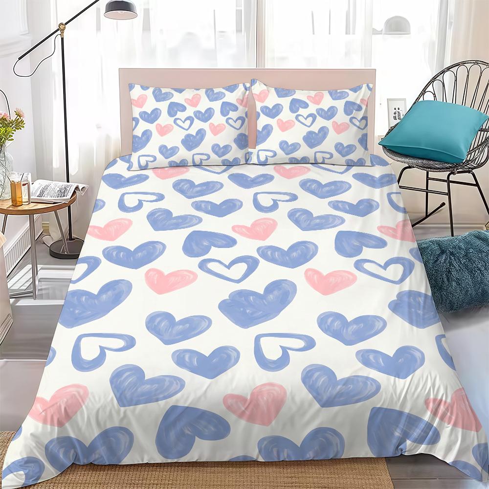 Heart Love Duvet Cover Set Home Style Bedding Soft Laundry Cotton Bed 3 Piece Set Student Dormitory Gift