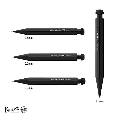 KAWECO exklusiver SPECIAL MINI Spezial-Mini-Bleistift Schwarz Klassisches Design auf einem schlanken [Mit Clip] [0,5 mm] Gehäuse!