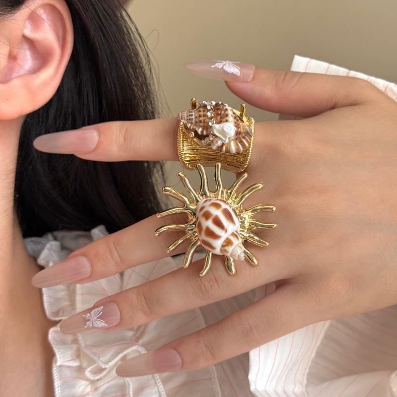 Muschel Schneckenring Koreanischer Stil Übertriebener Ozeantierring Schmuckzubehör Große Krabbe Böhmischer Fingerring Freund Geschenk