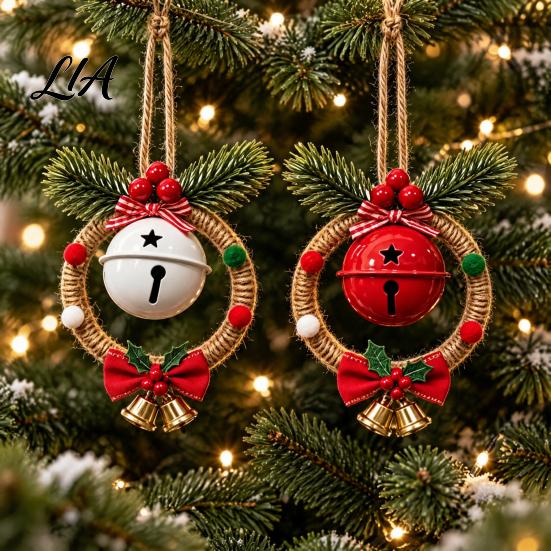 Rustic Holiday Ornaments Christmas Bell Pendant for Decor, Metal Hanging Ornament with Room Decor Hemp Rope Tree Wall And Door Decoration