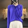 Womens Wool Knit Cardigan Sweater Round Neck Long Sleeve Lightweight Outerwear Fall Winter