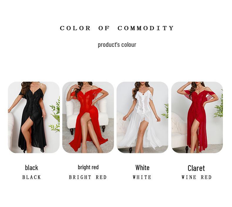 Women's Ruffle Sling Mesh Backless Nightdress - Multi-color Options