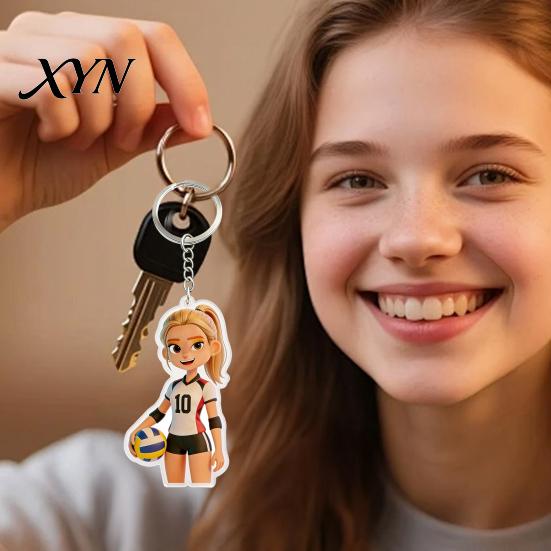 Hängender Schlüsselanhänger Anhänger Acryl Volleyball Mädchen Schlüsselanhänger, Cartoon Spieler Auto Schlüssel Leichtes Charm-Ring, Schultaschen Rucksäcke Geldbörsen Sport