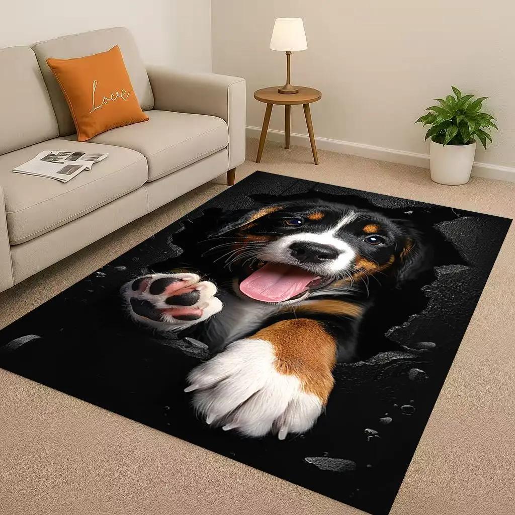 Classic Breaking Wall 3D Illusion Dog Puppy Living Room Non-Slip Area Rug Carpet for Bedroom Playroom Sofa,Home Decor Doormat