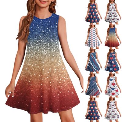 Girl Summer Dress Sleeveless Printed Color Casual Dress