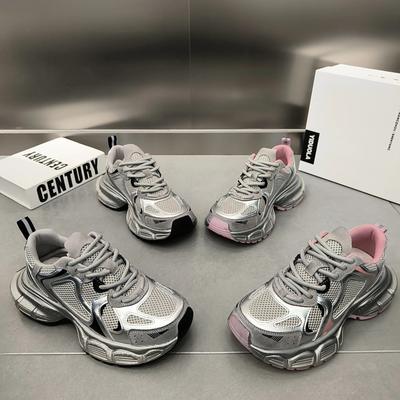Plata Industria Pesada Zapatos Viejos Mujer Zapatos Deportivos de Suela Gruesa Mujer Zapatos Casuales Ligeros Zapatos Individuales para Mujer de Celebridad de Internet