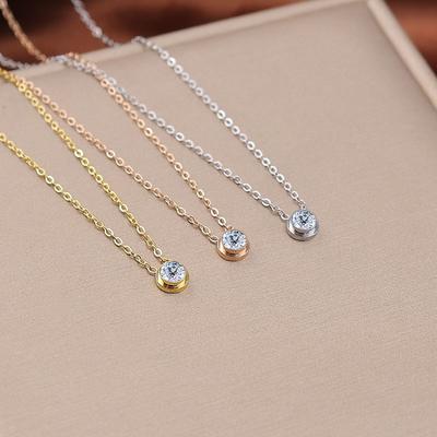 Zircon Clavicle Chain Titanium Steel Versatile Necklace Women'S Stainless Steel Round Mozambican Diamond Pendant Necklace Jewelry