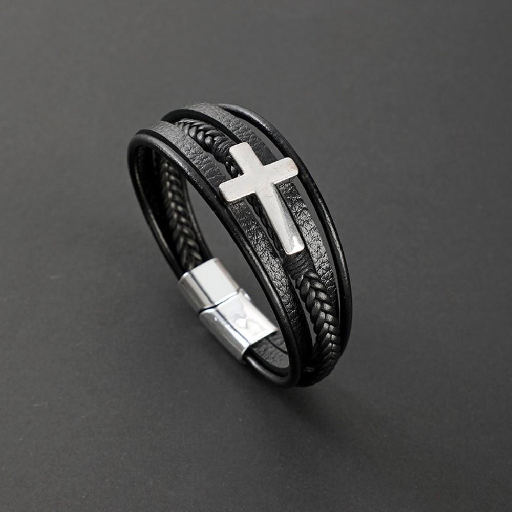 Cross Men's Cross Bracelet Zinc Zinc Alloy Leather Bangle Dark Series Leather Bracelet  Fashion Jewelry