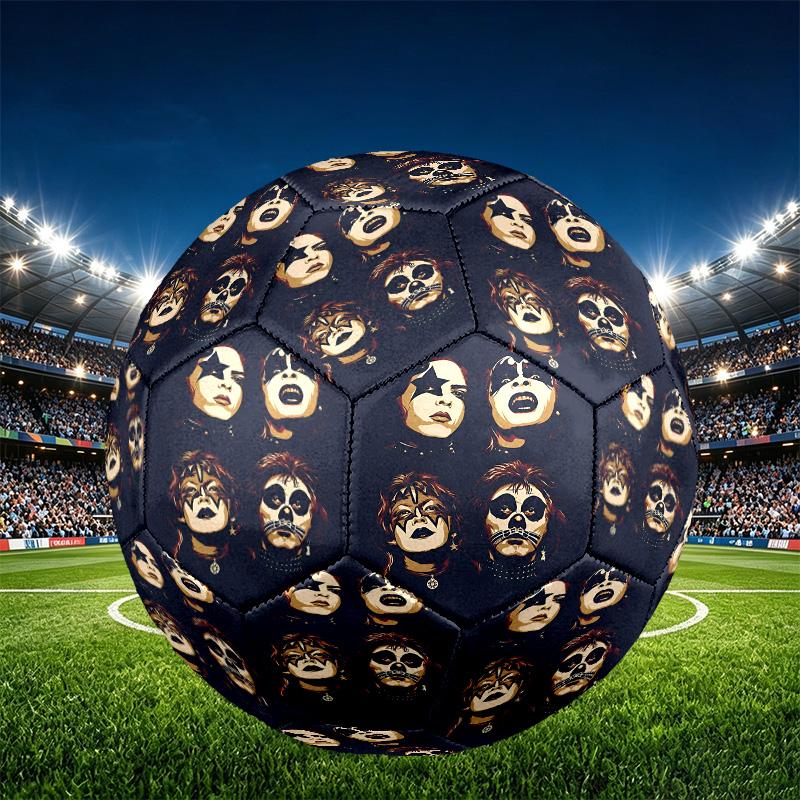 Rock and Roll Print Size 5 Soccer Ball, PU Wear Resistant Football for Match Training and Daily Practice, Birthday Gift for Soccer Fans