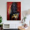 Abstrakte schwarze Pferde Ölgemälde Wandkunst rot goldener Hintergrund Leinwand Poster für Wohnzimmer Veranda Home Dekoration Cuadros