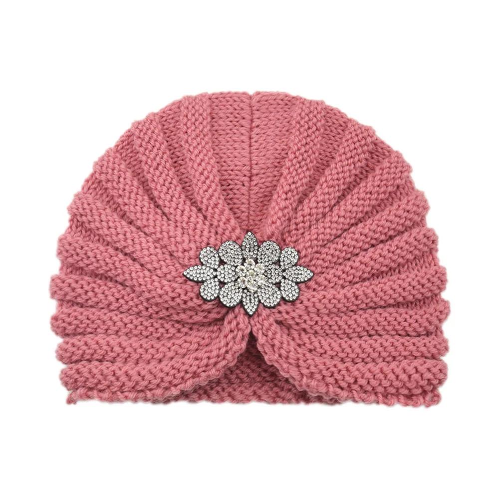 Diamond Knitted Turban Hat Bonnet Cross Wrapped Hat Muslim Bohemia Warm Turbante Cap for Women Winter Autumn Hair Accessories