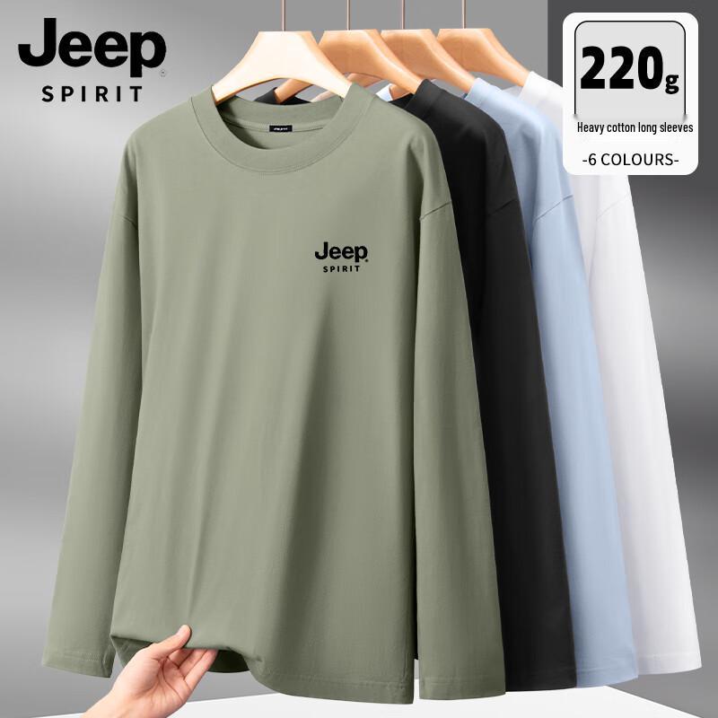 JEEP SPIRIT Men's Heavyweight Pure Cotton Long-Sleeve T-Shirt