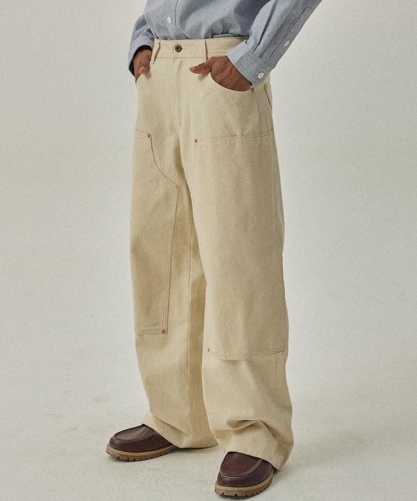 MAGOODGAN Pantalon de Charpentier Large à Genoux Contrastés Farburn 4406 Coton Crème