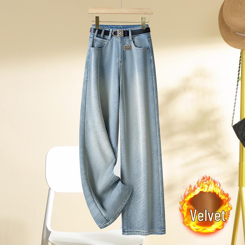 

Женские джинсы широкого кроя светлого цвета на осень/зиму 2024 с вельветовой подкладкой 26 (Recommended for 85-95 lbs)