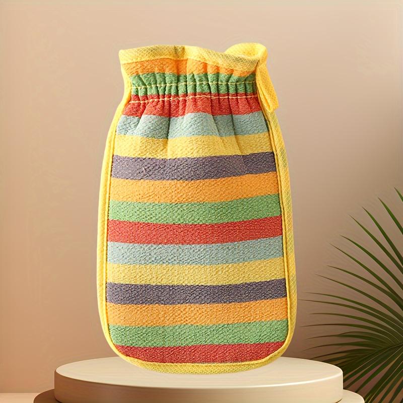 

Hot-Selling Double-sided Exfoliating Bath Towel, Shower Scrub Glove and Backscrubber with Rainbow Stripes жовтий
