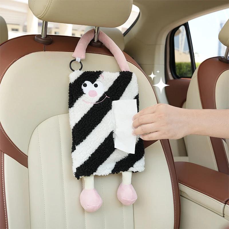 Creative cartoon car tissue box plush monster car seat back hanging paper box Internet celebrity inside tissue box