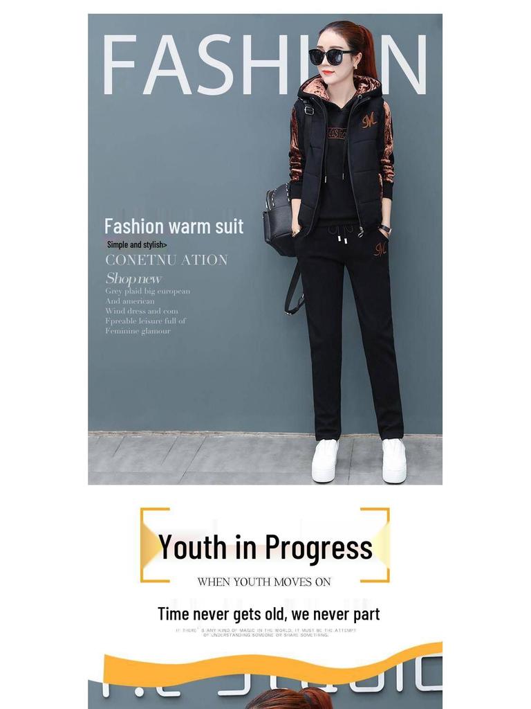 Women's Warm Plush Sportswear: Autumn/Winter Korean Style Hooded Three-Piece Fashion Suit