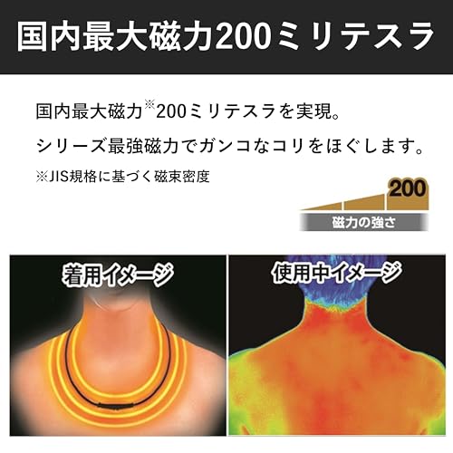 [Amazon.co.jp Exclusive] PIP Magneloop MAX Black & Metal Silver 200mT Magnetic Necklace for Relieving Stiff Shoulders and Neck
